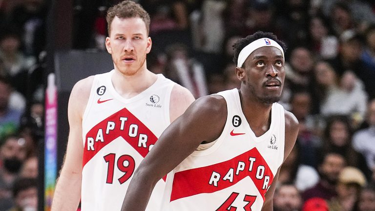 Reunited and it feels so good: Will Jakob Poeltl and Pascal Siakam lead the Raptors' front court into the 2023-24 season? (Mark Blinch/Getty)