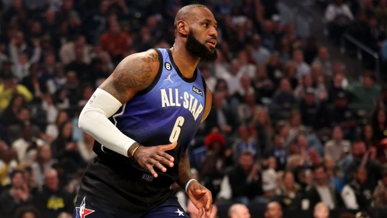 LeBron James of the Los Angeles Lakers during the first quarter in the 2023 NBA All Star Game between Team Giannis and Team LeBron at Vivint Arena on February 19, 2023 in Salt Lake City, Utah. (Tim Nwachukwu/Getty Images)