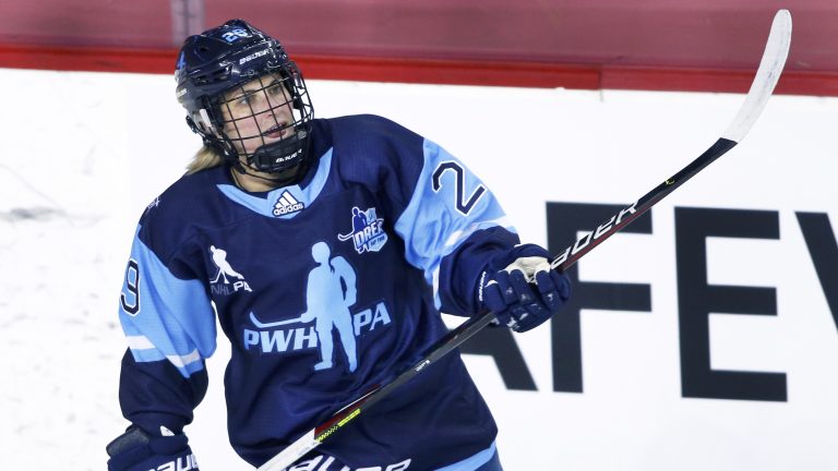 Player profile photo on Marie-Phillip Poulin (from Canada) during PWHPA (Professional Women's Hockey Players Association) tournament hockey action in Calgary, Alta. on May 28, 2021. (Larry MacDougal/CP)