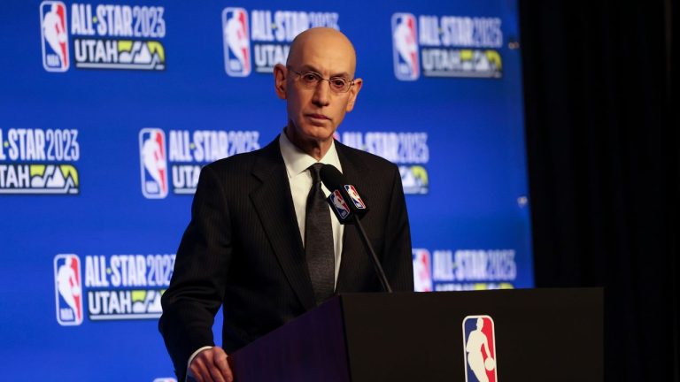 NBA Commissioner Adam Silver answers questions during the NBA basketball All-Star weekend Saturday, Feb. 18, 2023, in Salt Lake City. (Rob Gray/AP Photo)