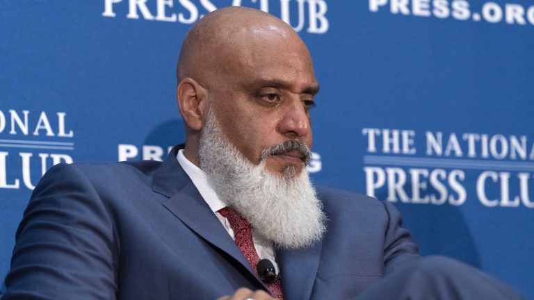 Executive Director of the Major League Baseball Players Association Tony Clark listens during a news conference at the Press Club in Washington, Wednesday, Sept. 7, 2022. (Jose Luis Magana/AP)