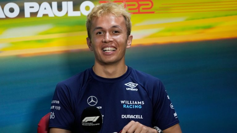 Williams driver Alex Albon, of Britain, smiles during a press conference ahead of Sunday's Formula One Brazilian Grand Prix, at the Interlagos racetrack in Sao Paulo, Brazil, Thursday, Nov. 10, 2022. (Andre Penner/AP)