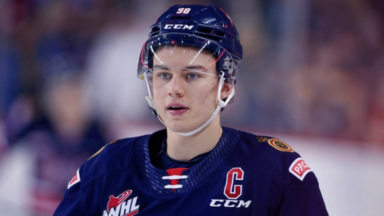 Regina Pats player Connor Bedard during a WHL (Western Hockey League) game against the Calgary Hitmen in Calgary, Alta., Wednesday, Feb. 1, 2023. (Larry MacDougal/CP)