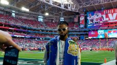 Bills&#8217; Damar Hamlin makes appearance on field at Super Bowl