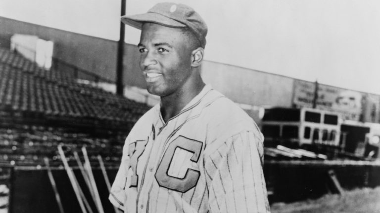 Jackie Robinson (1919-1972) in Kansas City Monarchs uniform in 1945. In 1947 Robinson became the first African America to play on Major League Baseball team. (AP)