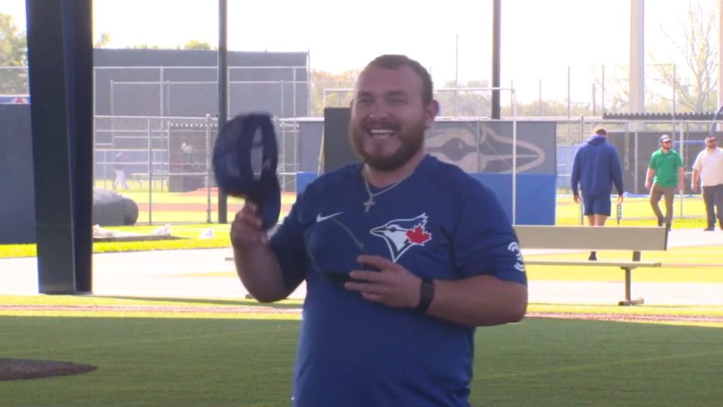 Papa Kirk gets a warm welcome at Blue Jays camp
