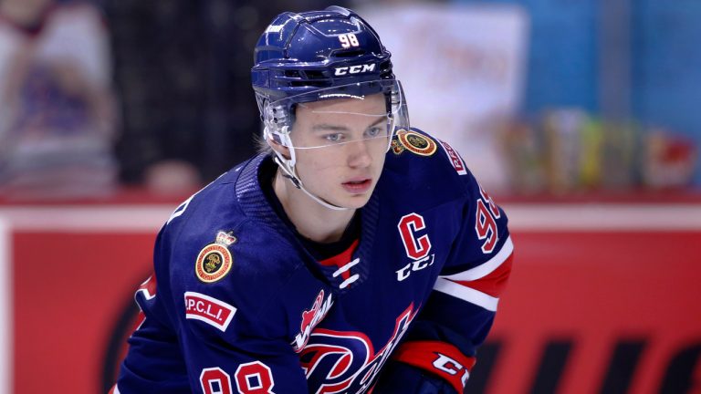 Regina Pats player Connor Bedard during a WHL (Western Hockey League) game against the Calgary Hitmen in Calgary, Alta., Wednesday, Feb. 1, 2023. (Larry MacDougal/CP)