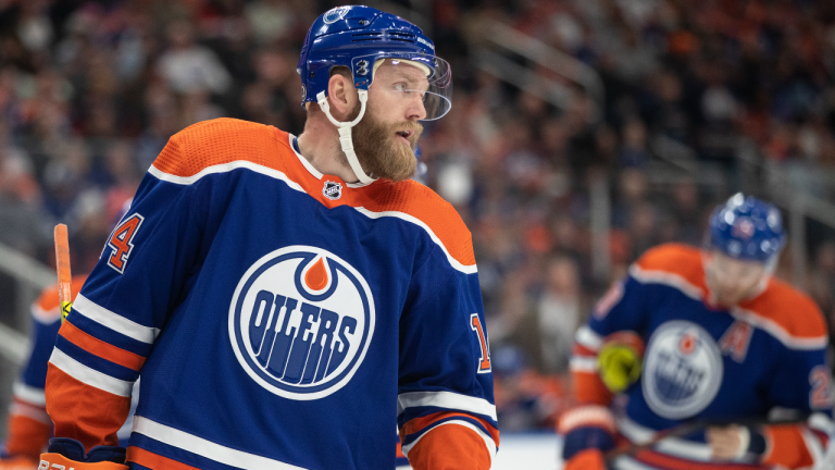 Edmonton Oilers' Mattias Ekholm plays against the Toronto Maple Leafs during first period NHL action in Edmonton on Wednesday March 1, 2023. (CP)