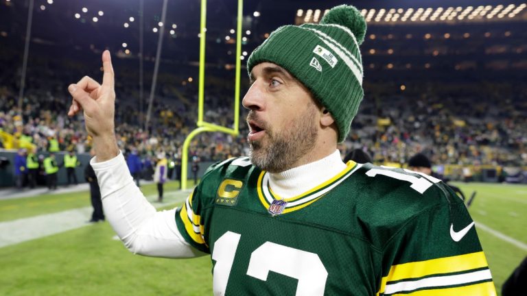 Green Bay Packers quarterback Aaron Rodgers walks off the field after an NFL football game against the Minnesota Vikings, Sunday, Jan. 1, 2023, in Green Bay, Wis. The Packers won 41-17. (Matt Ludtke/AP)