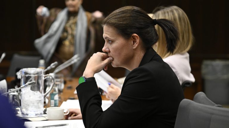 Canadian National Soccer Team player Christine Sinclair prepares to appear before the Standing Committee on Canadian Heritage in Ottawa, studying safe sport in Canada, on Thursday, March 9, 2023. (Justin Tang/CP)