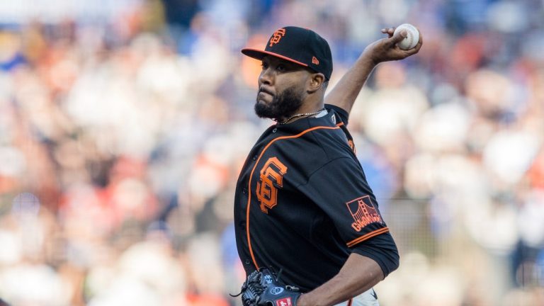 Former San Francisco Giants pitcher Jay Jackson works against the Los Angeles Dodgers in the first inning of a baseball game in San Francisco, Saturday, Sept. 4, 2021. (John Hefti/AP Photo)