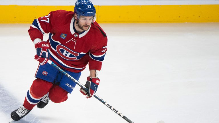 Montreal Canadiens' Jonathan Drouin prior to an NHL hockey game against the St. Louis Blues in Montreal, Saturday, January 7, 2023. (Graham Hughes/CP)