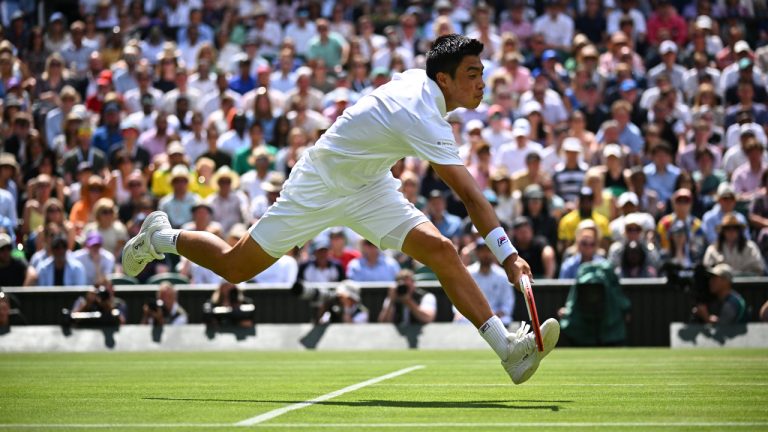 Brandon Nakajima (USA) plays his fourth round match at the 2022 Wimbledon Championships at the AELTC in London, UK, on July 4, 2022. (Corinne Dubreuil/ABACAPRESS.COM)