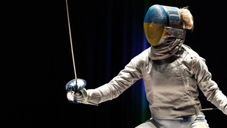 Olga Kharlan, Ukranian fencer finishes in third place of the Trophée Orcom, a World Cup Round, qualifying for the 2020 Olympic Games in Tokyo, in Orléans, France, November 23rd, 2019. (Daniel Derajinski/ABACAPRESS.COM)