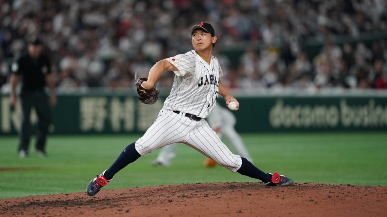 Shota Imanaga of Japan throws during the sixth inning of the quarterfinal game between Italy and Japan at the World Baseball Classic (WBC) at Tokyo Dome in Tokyo, Japan, Thursday, March 16, 2023. (Toru Hanai/AP)