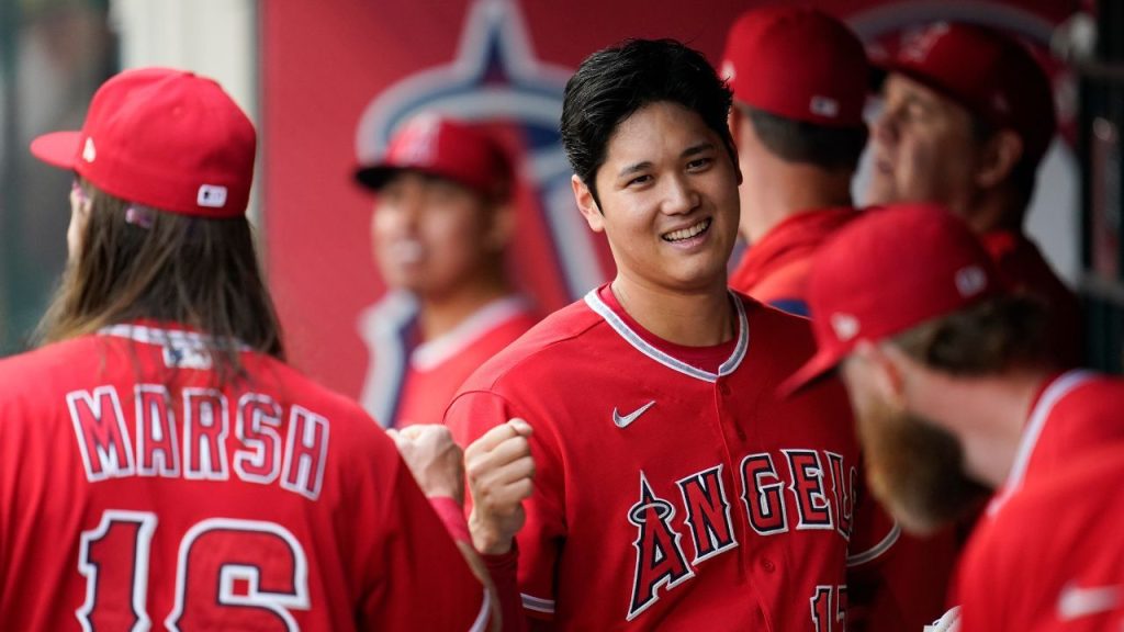 Youth Shohei Ohtani Los Angeles Angels Roster Name & Number T-Shirt - Red