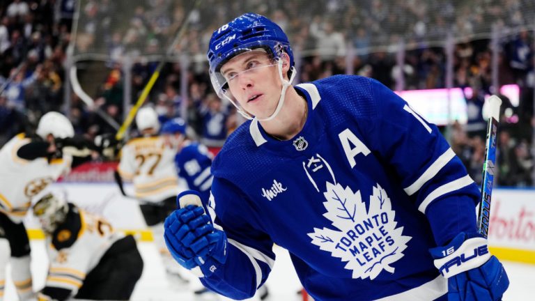 Mitchell Marner is one point shy of registering 100 on the season for the first time in his NHL career. (Frank Gunn/CP)