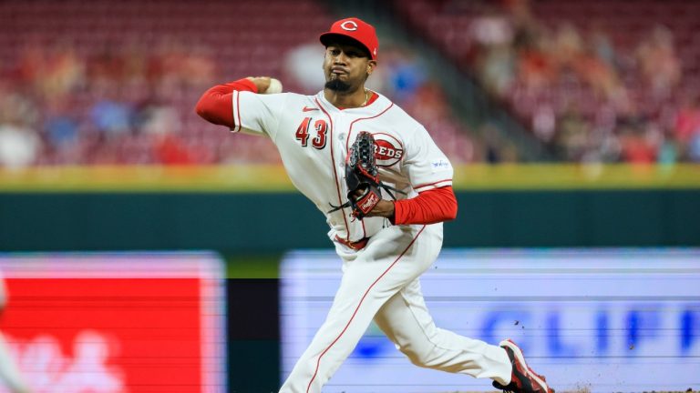 Cincinnati Reds' Alexis Diaz throws during the ninth inning of a baseball game against the Philadelphia Phillies in Cincinnati, Thursday, April 13, 2023. (Aaron Doster/AP)