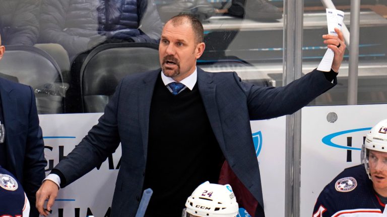 Columbus Blue Jackets head coach Brad Larsen pulls goaltender Elvis Merzlikins during the third period of the team's NHL hockey game against the Pittsburgh Penguins in Pittsburgh, Tuesday, Dec. 6, 2022. The Penguins scored on the empty net. (Gene J. Puskar/AP) 