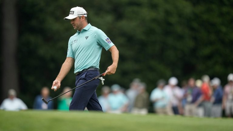 Corey Conners, of Canada, walks on the third hole during a practice for the Masters golf tournament at Augusta National Golf Club, Tuesday, April 4, 2023, in Augusta, Ga. (Charlie Riedel/AP)