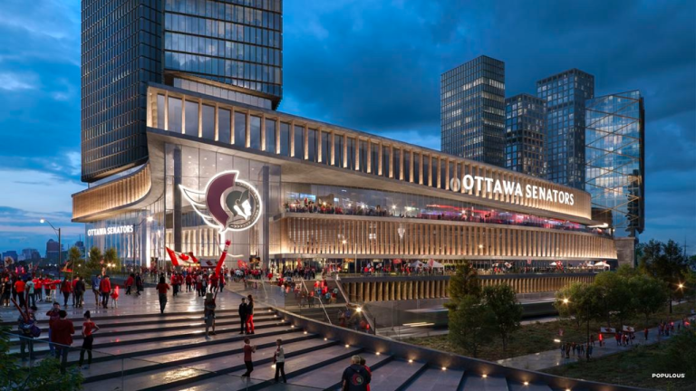 Rendering of the proposed Ottawa Senators arena at LeBreton Flats. (Populous)