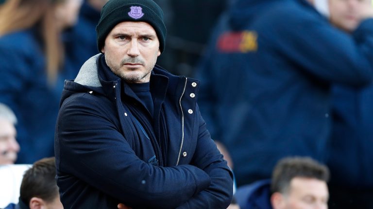 Then-Everton's manager Frank Lampard looks on before the English Premier League soccer match between West Ham United and Everton at the London Stadium in London, Saturday, Jan. 21, 2023.(Steve Luciano/AP)