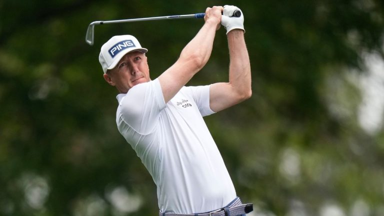 Mackenzie Hughes, of Canada hits on the fourth fairway during a practice for the Masters golf tournament at Augusta National Golf Club, Tuesday, April 4, 2023, in Augusta, Ga. (Jae C. Hong/AP Photo)