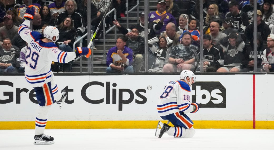 Oilers rally to beat Kings in OT, tie series at 2-2