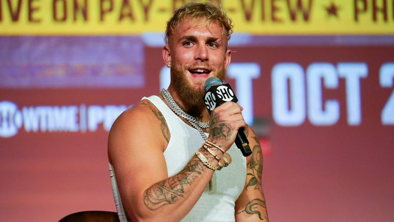 Jake Paul speaks during a news conference Monday, Sept. 12, 2022, in Los Angeles. (Ashley Landis/AP)