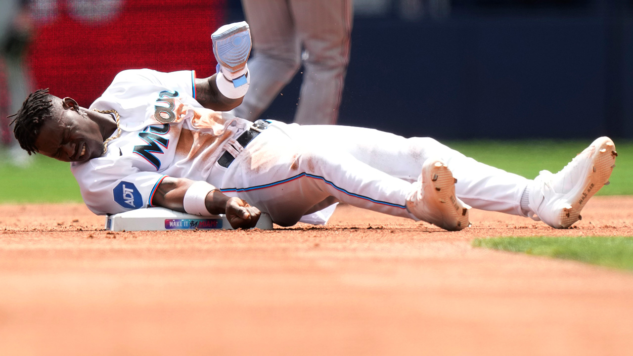 Marlins CF Chisholm exits with injury after steal attempt - The