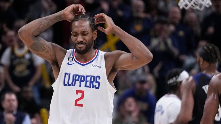 LA Clippers' Kawhi Leonard (2) reacts after Paul George was called for a foul during the second half of an NBA basketball game against the Indiana Pacers, Saturday, Dec. 31, 2022, in Indianapolis. (Darron Cummings/AP Photo)