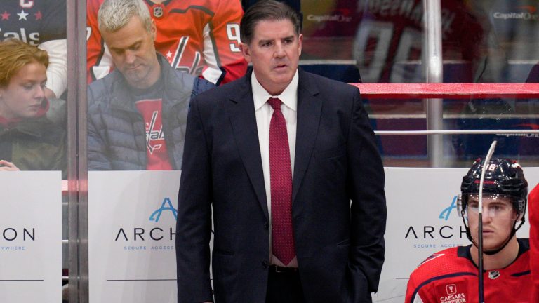 Washington Capitals head coach Peter Laviolette looks on during the third period of an NHL hockey game against the Nashville Predators. (Jess Rapfogel/AP)