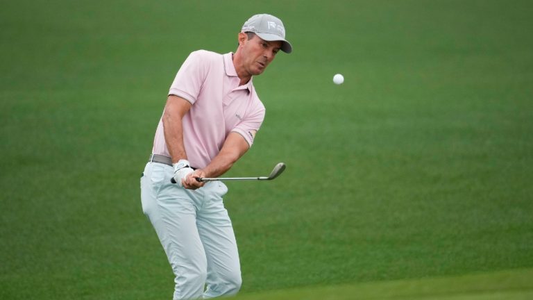 Mike Weir, of Canada, chips to the green on the second hole during the first round of the Masters golf tournament at Augusta National Golf Club on Thursday, April 6, 2023, in Augusta, Ga. (Matt Slocum/AP)