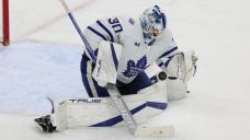 Toronto Maple Leafs’ Matt Murray skates, faces shots ahead of practice