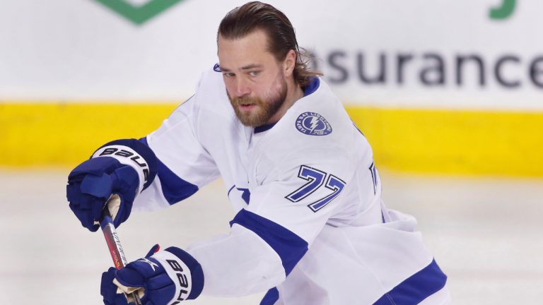 Tampa Bay player Victor Hedman at a game against the Calgary Flames in Calgary, Alta., on Jan. 21, 2023. (Larry MacDouga/CP)