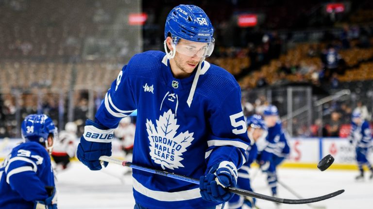 Toronto Maple Leafs left wing Michael Bunting (58). (Christopher Katsarov/CP)