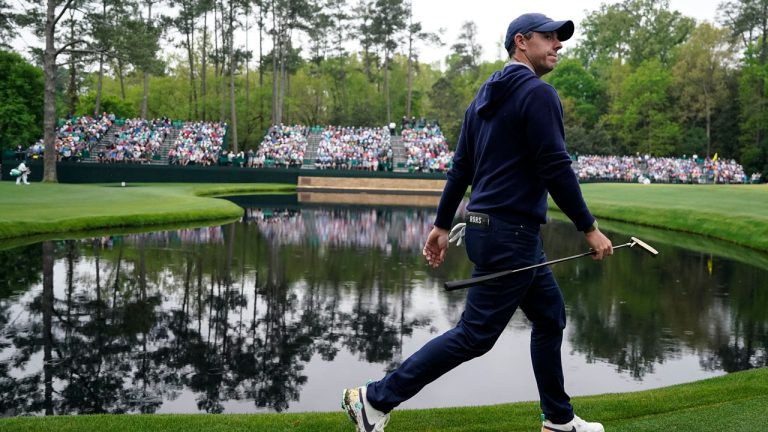 Rory McIlroy, of Northern Ireland, walks on the 15th hole during a practice for the Masters golf tournament at Augusta National Golf Club. (Jae C. Hong/AP)