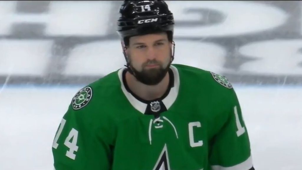 Jamie Benn of the Dallas Stars prepares to take on the Winnipeg