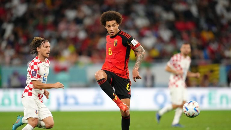 Belgium's Axel Witsel (right) and Croatia's Luka Modric during the FIFA World Cup Group F match at the Ahmad Bin Ali Stadium, Al Rayyan, Qatar. Picture date: Thursday December 1, 2022.