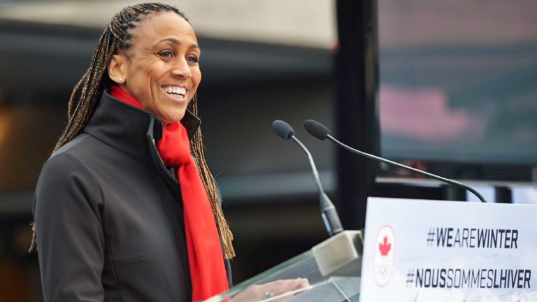 Charmaine Crooks at the Ski Jump Team Announcements for Sochi 2014. (Paul Wright/CP)