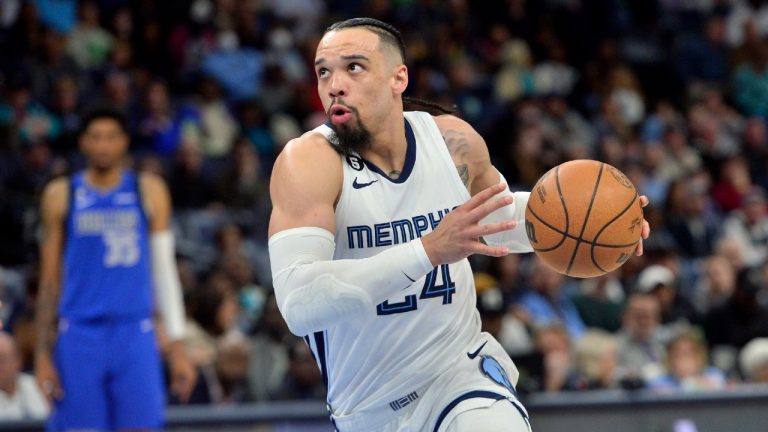 Memphis Grizzlies forward Dillon Brooks (24) drives against the Dallas Mavericks in the second half of an NBA basketball game Monday, March 20, 2023, in Memphis, Tenn. (Brandon Dill/AP)