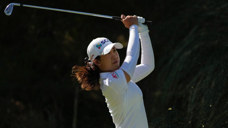 Pajaree Anannarukarn hits off the eighth tee during the final round of the LPGA Bank of Hope Match Play golf tournament Sunday, May 28, 2023, in North Las Vegas, Nev. (John Locher/AP)