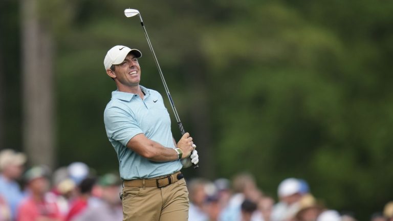 Rory McIlroy, of Northern Ireland, watches his tee shot on the 12th hole during the first round of the Masters golf tournament at Augusta National Golf Club on Thursday, April 6, 2023, in Augusta, Ga. (Jae C. Hong/AP)