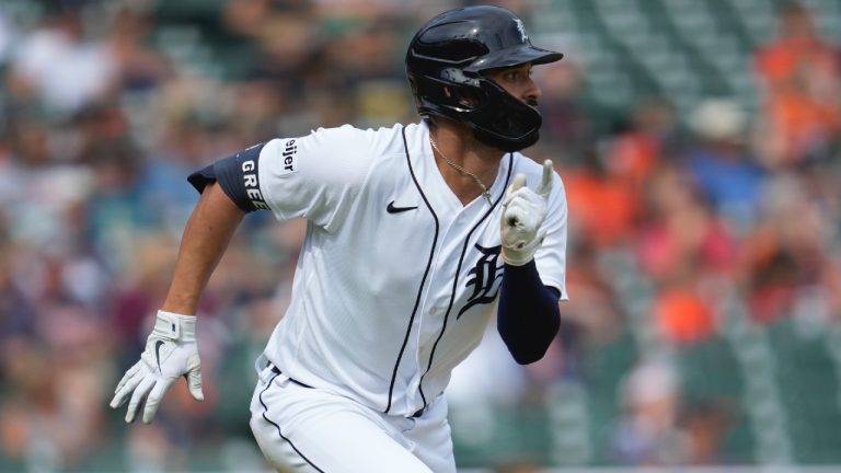 Detroit Tigers' Riley Greene runs out a triple against the Chicago White Sox in the ninth inning of a baseball game, Sunday, May 28, 2023, in Detroit. (Paul Sancya/AP)