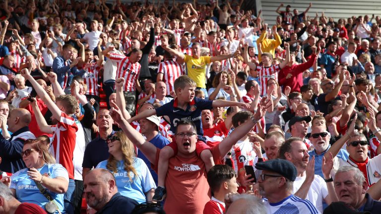 Stoke City fans in the stands show their support during the Sky Bet Championship match at the bet365 Stadium, Stoke. Picture date: Saturday August 20, 2022.