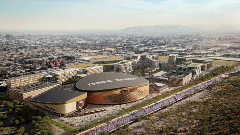 A rendering of the proposed complex in Tempe, Ariz., that would include the Coyotes arena. (Courtesy photo)