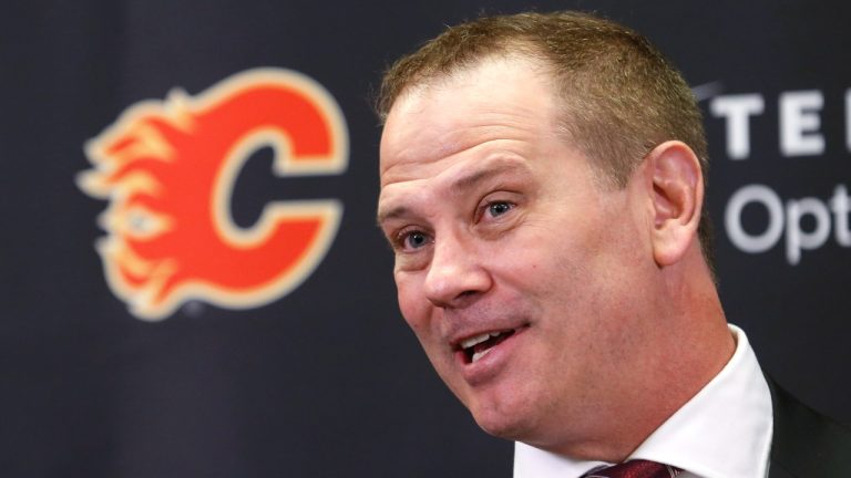 Newly-appointed Calgary Flames general manager Craig Conroy speaks at a press conference. (Larry MacDougal/CP)