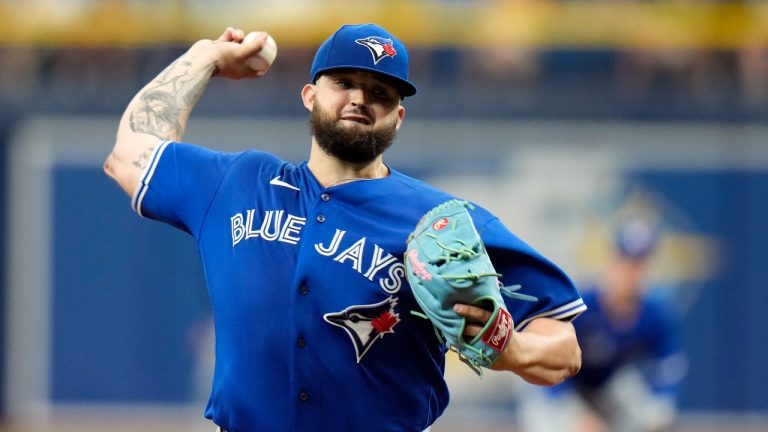 Toronto Blue Jays starting pitcher Alek Manoah delivers to the Tampa Bay Rays during the first inning of a baseball game Thursday, May 25, 2023, in St. Petersburg, Fla. (Chris O'Meara/AP Photo)