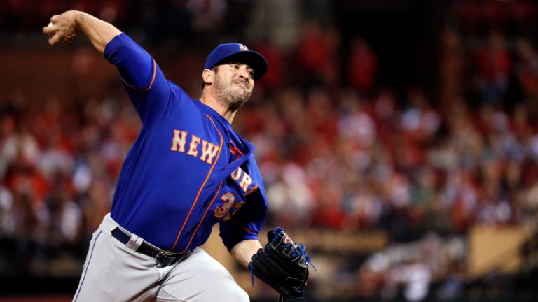 New York Mets relief pitcher Matt Harvey throws during the sixth inning of the team's baseball game St. Louis Cardinals on Tuesday, April 24, 2018, in St. Louis. (Jeff Roberson/AP)