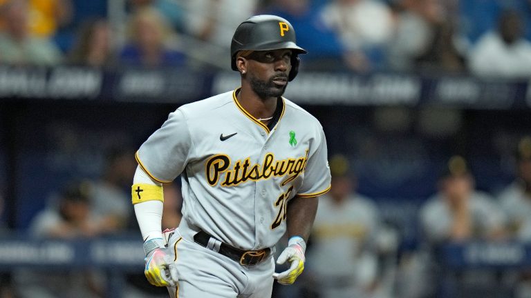 Pittsburgh Pirates designated hitter Andrew McCutchen against the Tampa Bay Rays during the fourth inning of a baseball game Tuesday, May 2, 2023, in St. Petersburg, Fla. (Chris O'Meara/AP Photo)